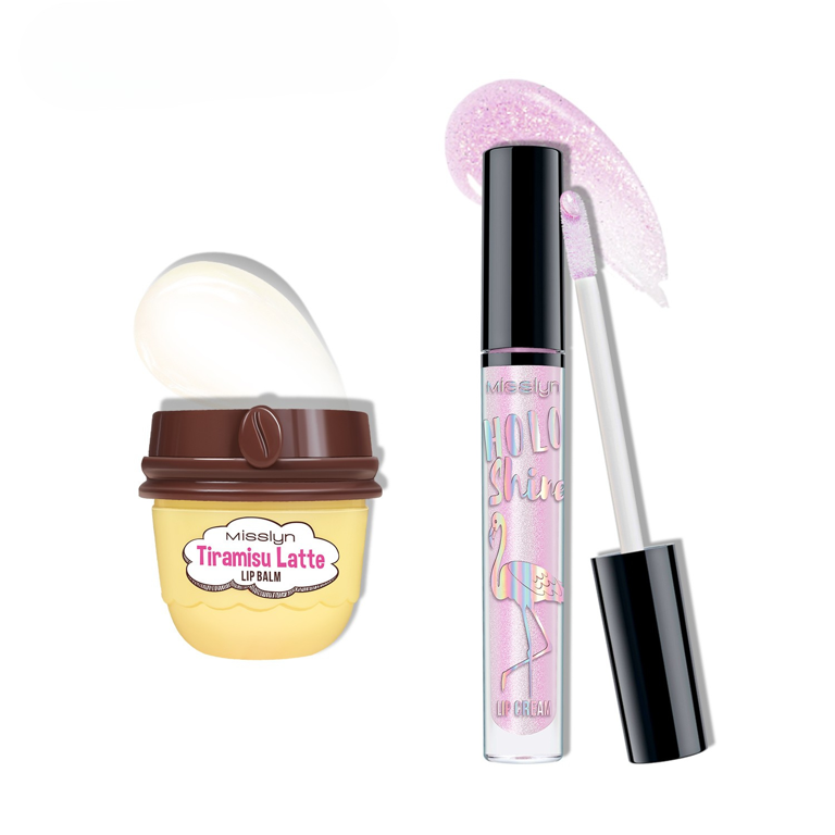 HOLO SHINE LIP CREAM  & TIRAMISU LATTE LIP BALM SET