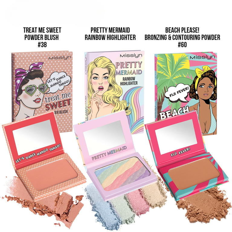 treat me SWEET POWDER BLUSH & PRETTY MERMAID RAINBOW HIGHLIGHTER & BEACH PLEASE! BRONZING & CONTOURING POWDER SET