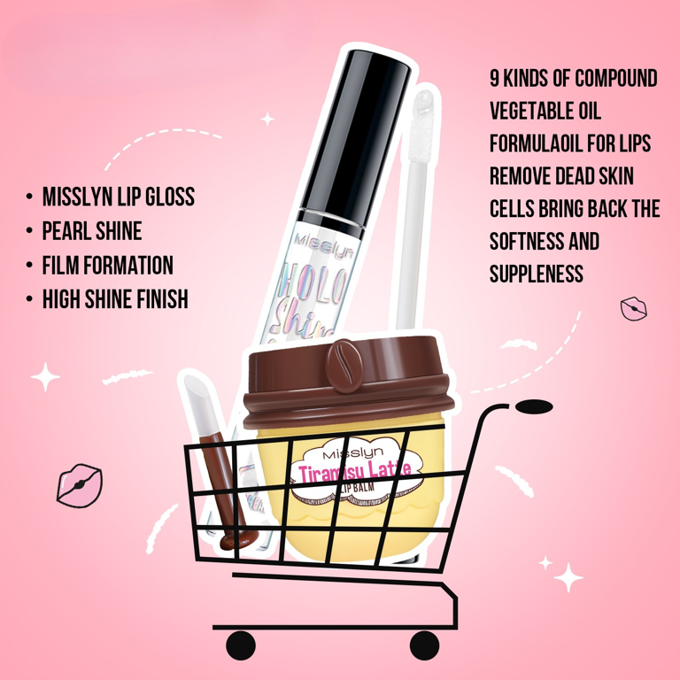 HOLO SHINE LIP CREAM  & TIRAMISU LATTE LIP BALM SET
