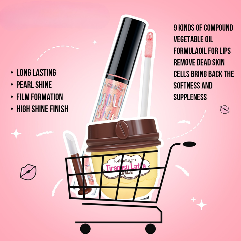 HOLO SHINE LIP CREAM  & TIRAMISU LATTE LIP BALM SET