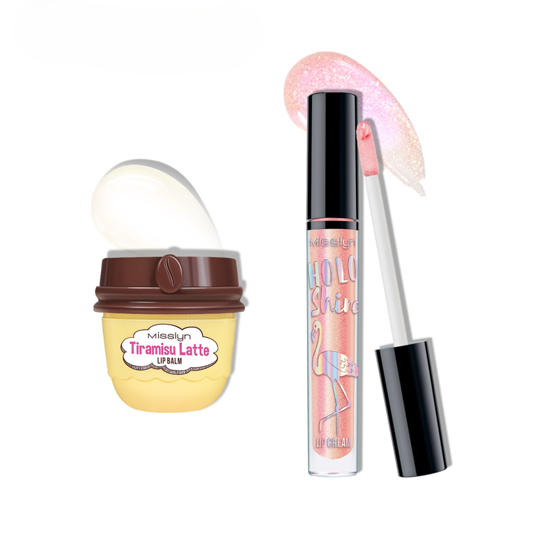 HOLO SHINE LIP CREAM  & TIRAMISU LATTE LIP BALM SET
