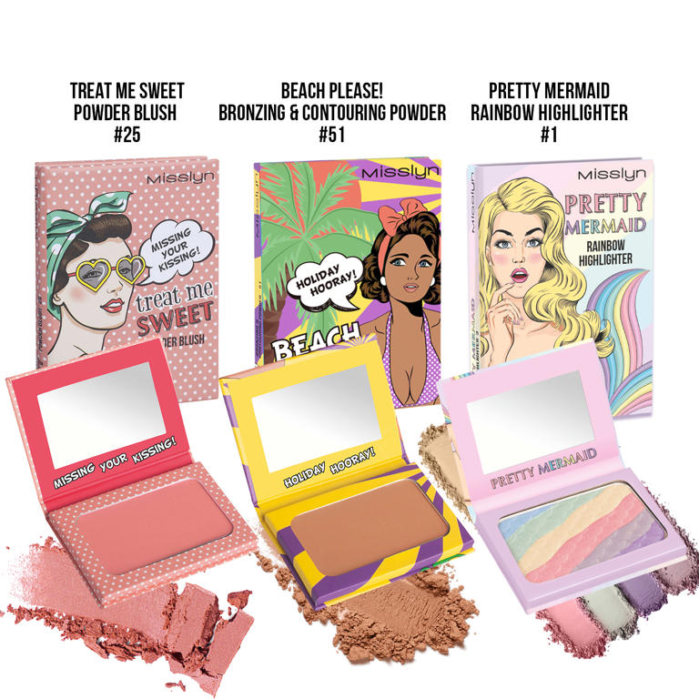 treat me SWEET POWDER BLUSH & PRETTY MERMAID RAINBOW HIGHLIGHTER & BEACH PLEASE! BRONZING & CONTOURING POWDER SET