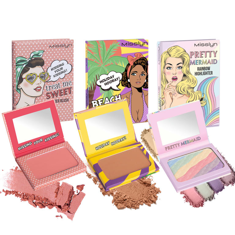 treat me SWEET POWDER BLUSH & PRETTY MERMAID RAINBOW HIGHLIGHTER & BEACH PLEASE! BRONZING & CONTOURING POWDER SET