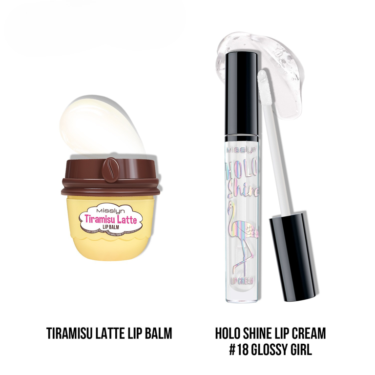 HOLO SHINE LIP CREAM  & TIRAMISU LATTE LIP BALM SET