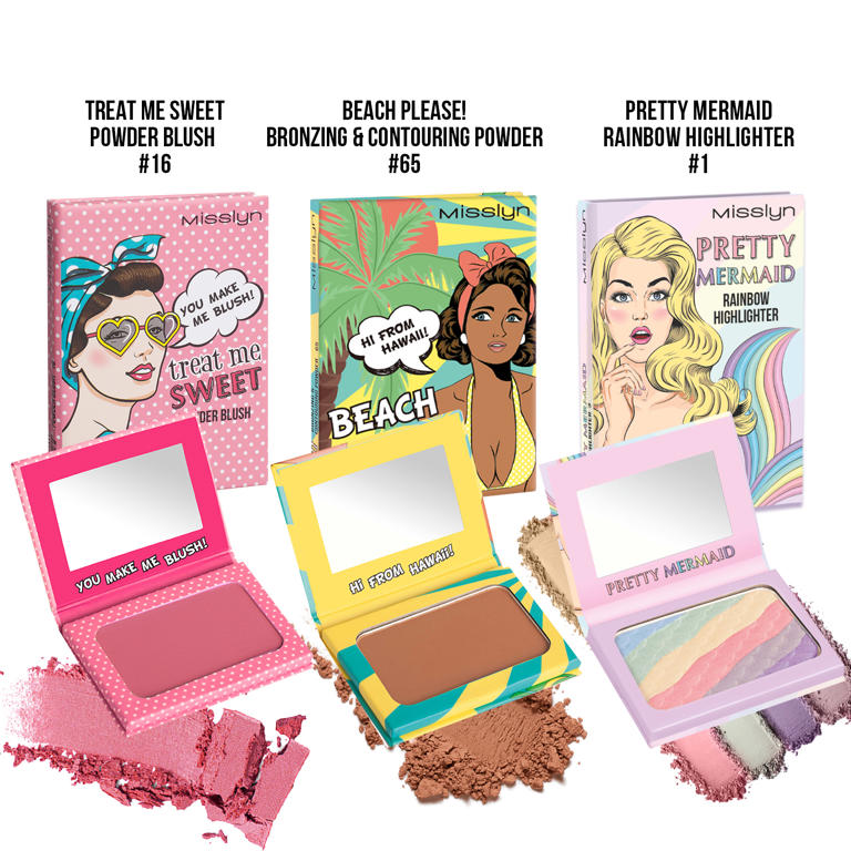 treat me SWEET POWDER BLUSH & PRETTY MERMAID RAINBOW HIGHLIGHTER & BEACH PLEASE! BRONZING & CONTOURING POWDER SET