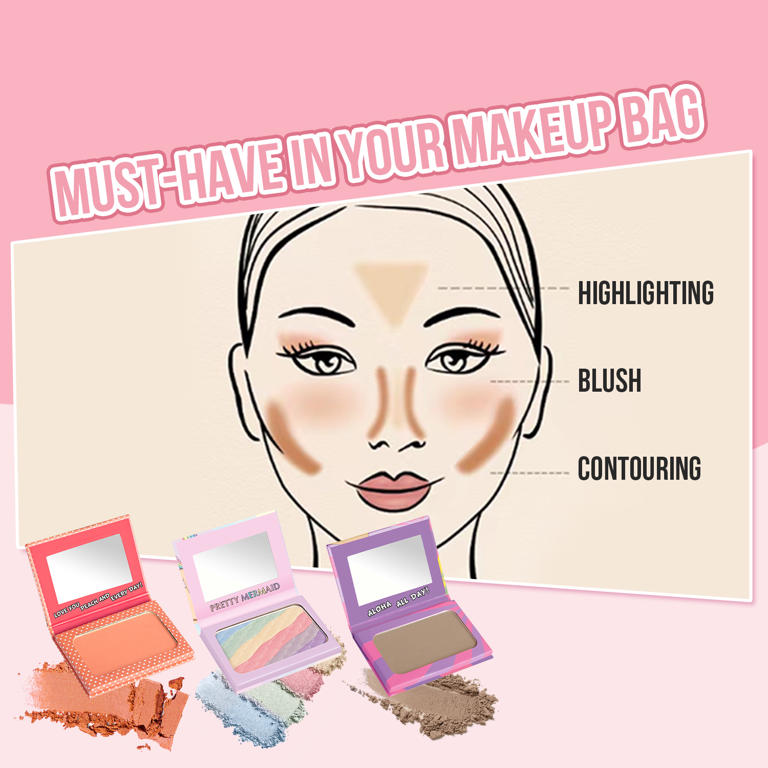 treat me SWEET POWDER BLUSH & PRETTY MERMAID RAINBOW HIGHLIGHTER & BEACH PLEASE! BRONZING & CONTOURING POWDER SET