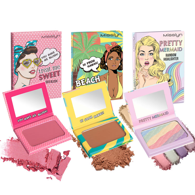 treat me SWEET POWDER BLUSH & PRETTY MERMAID RAINBOW HIGHLIGHTER & BEACH PLEASE! BRONZING & CONTOURING POWDER SET