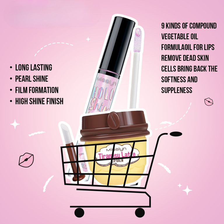 HOLO SHINE LIP CREAM  & TIRAMISU LATTE LIP BALM SET