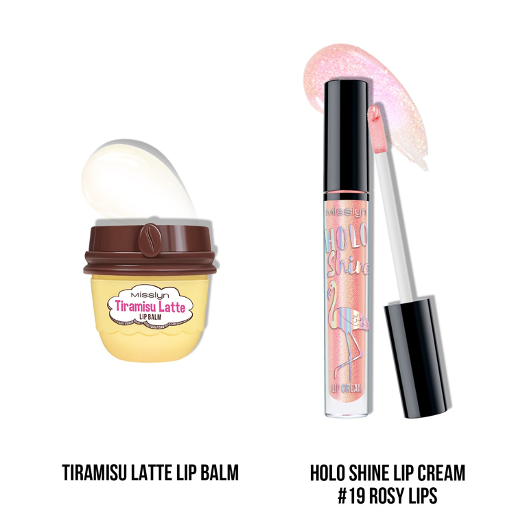 HOLO SHINE LIP CREAM  & TIRAMISU LATTE LIP BALM SET