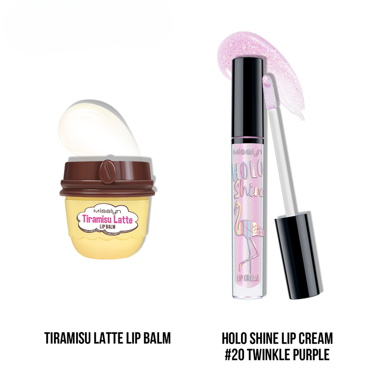 HOLO SHINE LIP CREAM  & TIRAMISU LATTE LIP BALM SET